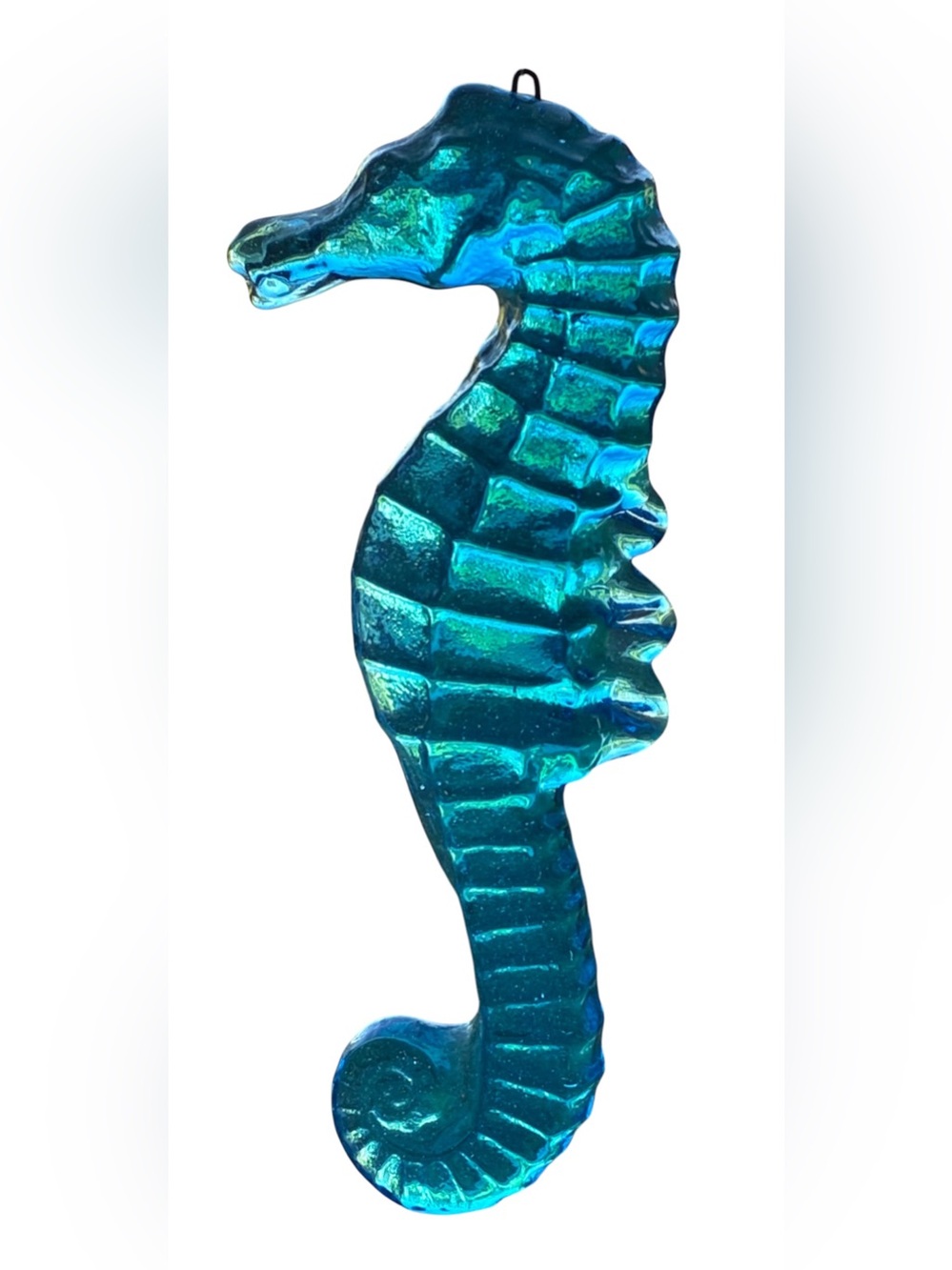 VINTAGE BLUE GLASS SEAHORSE SUN CATCHER